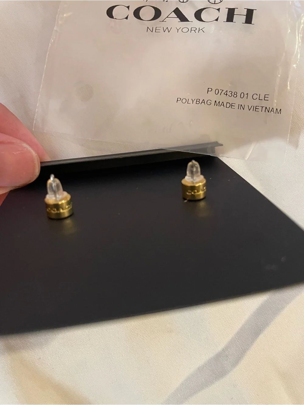 COACH Gold Heart Logo Stud Earrings - Picture 10 of 13